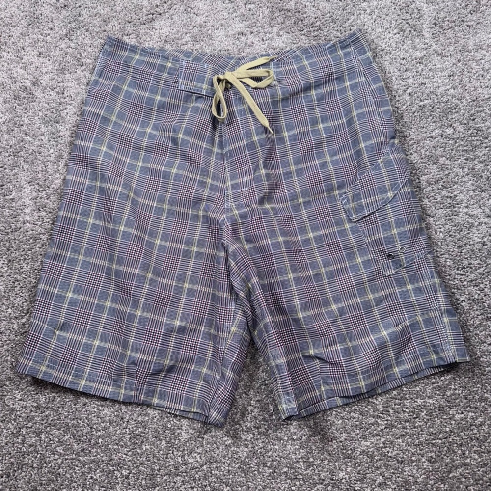 Burton Board Shorts Mens Y2K Plaid Cargo Pocket Grey XL EXCELLENT